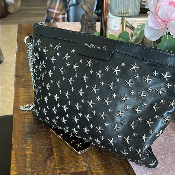 Jimmy Choo Black Star-Studded Large Leather Clutch Women's Bag - Picture 3 of 12